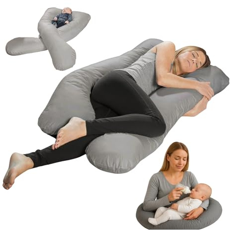 sleepling Schwangerschaftskissen Seitenschläferkissen, Bodypillow U-Form Kissen Bezug Mikrofaser (abnehmbar und 60 Grad waschbar), Ökotex, Made in EU, 140 x 75 x 20 cm, grau