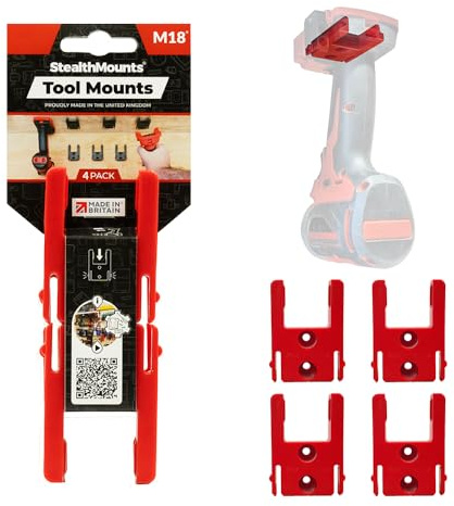 StealthMounts Organiseurs d'outils pour Milwaukee M18 | Support de rangement sans fil pour outils Milwaukee 18V | Lot de 4 | Organisateurs d'outils rouges pour Milwaukee