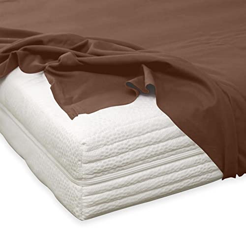 TRAUMSCHLAF kuschelig weiches Feinbiber Haustuch Bettlaken aus 100% Baumwolle ohne Spanngummi in weiteren Farben, Größen 220x260 cm, Mocca