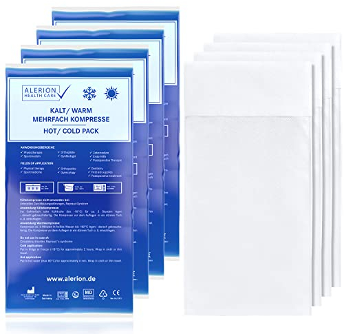 Alerion 4x Kalt Warm Kompresse 21x38 cm Set Angebot mit Vlieshülle PRO Mehrfach Kompresse Wiederverwendbar Mikrowellen geeignet + 2 Vlieshüllen PRO Coolpad Kühlpads