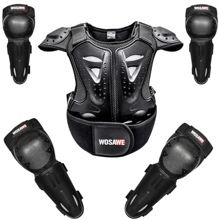 WOSAWE Equipement de Protection Moto pour Enfants, Protecteur de Le Dos et la Poitrine avec Coudières et Genouillères pour Vélo, Ski, Scooter, Planche à roulettes (BC205 Sets S)
