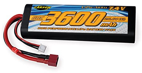 Carson 500608231-7,4V/3600mAh 60C LiPO Ra.Akku T-Pl. HC R, wiederaufladbar, Anschlusskabel mit T-Plug-Buchse, Akku für RC Auto, Ersatzzakku ferngesteuertes Fahrzeug, hochwertig, Modellbau Mehrfarbig