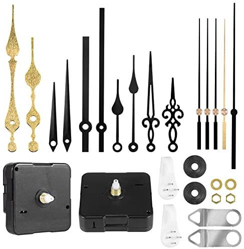 LUSEE 2 Stück Mechanismus Uhrwerk für Wanduhr mit 5 Sätze Uhrzeiger, Geräuschloses Lautlos Quarz Uhrwerk Set für Uhr Wanduhr Reparatursatz Ersatzteile Ersatz Zubehör (Schaft: 13mm / 0,51Zoll)