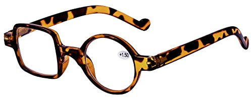 Kodilin Occhiali da Lettura Rotondi e Quadrati per Uomo e Donne, Anti Luce Blu per Computer o Gaming, Cerniera a Molla, 1.0-3.5 (Tartaruga,2.00)