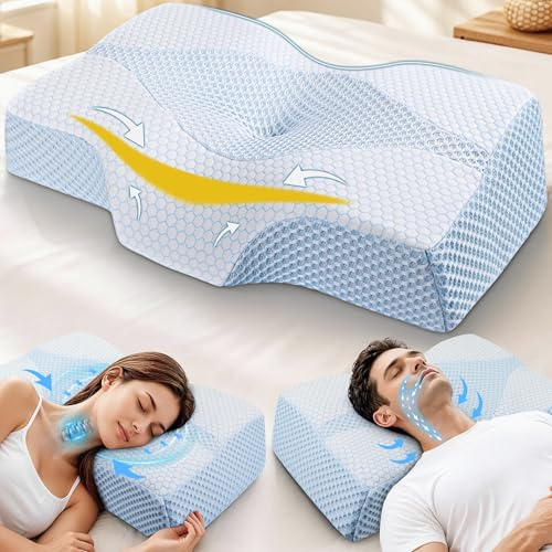 Hydomi Memory Foam Neck Support Pillow for Neck Shoulder Pain Sleeping: Orthopedic Cervical Pillow-Ergonomic Side Sleeper pillow-Contour Bed Pillows with Washable Cover for Side Back Stomach Sleepers