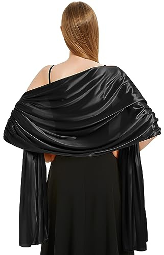 Xnova Stola Scialle Donna Cerimonia 200 * 70 cm, Coprispalle Elegante Sciarpa di Raso, Pashmina Foulard Leggero Lungo Stole Moda Morbida per Regalo (Nero)