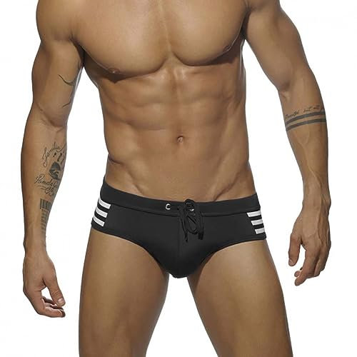 RQPYQF Badeslip Herren, Badehose Herren Kurz Eng Badeslip Sommer Badehose Kurz Slip mit Tunnelzug YK93 Größe M-2XL (Schwarz, L)