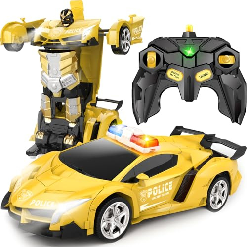 Britik Transform Voiture télécommandée – Voitures télécommandées transformables à un bouton, rotation à 360°, dérive 2,4 GHz, échelle 1:18, cadeau pour enfants âgés de 4 à 6 ans, voiture de police
