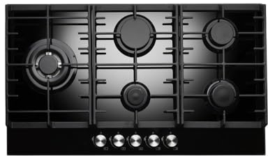 Teknix Signature Collection SCGH91B 90cm Gas Hob with 3.8Kw Wok Burner - Black Glass
