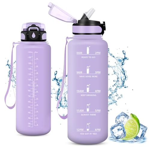 Vikaster Botella de Gimnasio 1500ml Con Pajita - Sin BPA, a Prueba de Fugas, Fácil de Abrir - Reutilizable Para Niños, Running