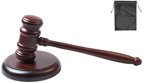 Abiyou Mazo de Madera para Juez, Martillo de Madera con Bloque de Sonido, Mazo de Madera y Bloque de Sonido,Martillo de Madera y Bloque, Ideal para Abogados, Reuniones, Debates, Jueces, Subastas