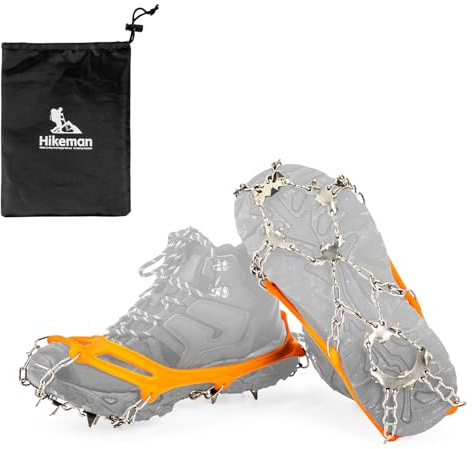 HIKEMAN Ice Cleats Traction – Removable Ice Snow Grips Anti-Slip Snow Shoe Spikar, 19 Spikar Cramponger för stövlar för promenader, jogging, klättring och vandring (orange, M)