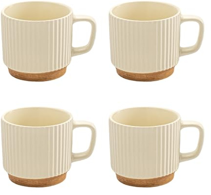 Jarsense Keramiska kaffekoppar set med 4, nordiska präglade keramiska muggar för hem och kontor, 240 ml vit mjölkkaffekopp