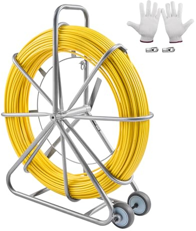 VEVOR Einziehband, 200 m, 5/16 Zoll, Duct Rodder Einziehband-Drahtzieher, Kabelführungsstange mit Rollenständer aus Stahl, 3 Zugköpfe, Angelwerkzeug für Wände & elektrische Leitungen, nicht leitfähig