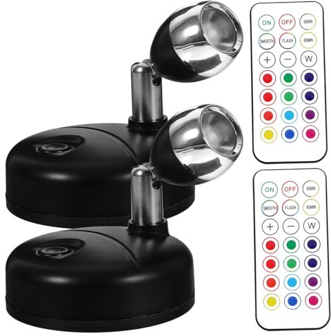 HOUDERCO Foco Interior Led a Batería Mando a Distancia, Lámpara Pequeña Regulable 13 Colores, Temporizador y Luz De Acento Para Armarios y Hogar, Juego De 2 Unidades Negro