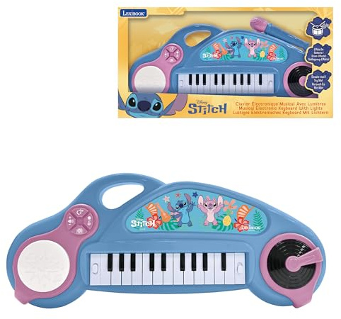 Lexibook, Ensemble Clavier électronique Disney Stitch, Microphone Inclus, 4 Effets sonores variés, 22 mélodies intégrées, Volume réglable, K704D