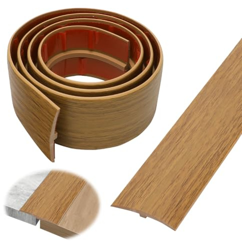1M * 5CM Perfil de transición autoadhesivo, raya de umbral de puerta de PVC, perfil en T para nivelación de altura, raya de cobertura para suelos de parquet, laminados y umbrales (Madera Yu amarilla)