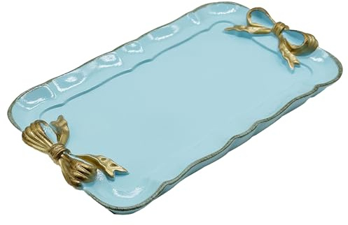 Cayway Bandeja estilo Vintage, Bandeja Vintage de resina para toallas, frutas, anillos, pulseras, pendientes, soporte, rectangular y azul