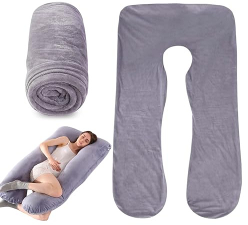 RNPKZ Funda de almohada en forma de U, funda de almohada de embarazo, cojín de embarazo, cojín cómodo, funda de repuesto para todo el cuerpo, color gris