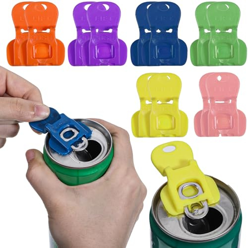 LIQWEI 12 st enkel fliköppnare och dryckesskydd, 6 färger tätning enkel plastflasköppnare komplett skydd enkel fliköppnare dryckesburkar skyddskåpa för läsk öl aluminium dryck
