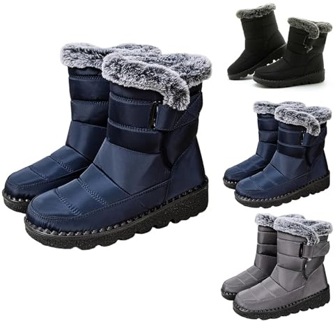 Tjocka ankelstövlar för kvinnor, vinterstövel, vinterstövel, varma pälsstövlar rund tå casual boots, skor, tunna vader, snöstövlar, plusstorlek 35–44, Färg: grå, 44 EU