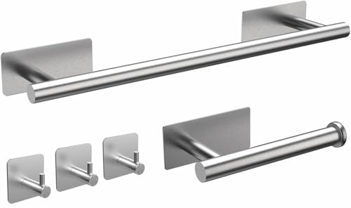 Set porta Asciugamani da Bagno Completo Adesivo, include Porta Asciugamani, Porta Rotolo Carta Igienica, tre Ganci Appendi Asciugamani, Accappatoio, Salvietta, in Acciaio Inossidabile, Accessori Casa