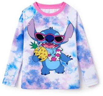Disney Toddler Girls Rash Guard Shirt Lilo Stitch Swim Shirt Little Boys Swimwear Long Bathing Suit Tie-Dye Purple Surf Swimsuit Summer Water Shirts UPF 50+Swimming Top Child Water Jersey 4-5 Years