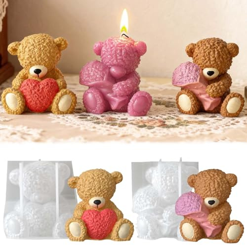 2 piezas de moldes de silicona para moldear forma de oso FORMVERSITY, moldes para velas para verter velas con forma de oso, moldes de silicona corazón de Pascua, moldes de resina epoxi moldes de