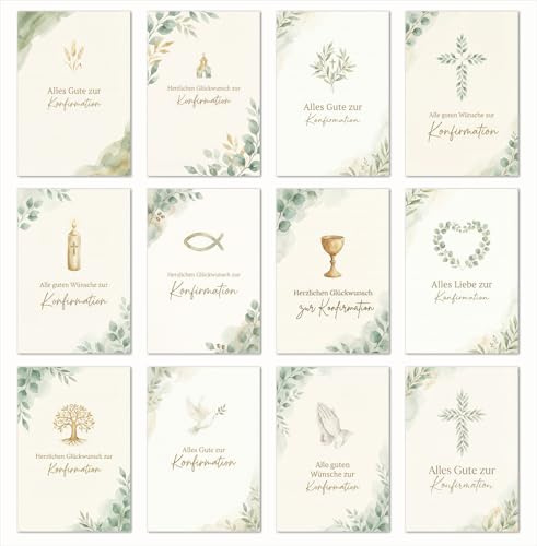 Edition Seidel Juego de 12 tarjetas de felicitación para confirmación con sobre, tarjetas de confirmación, tarjetas de iglesia, refranes para niños y adolescentes (SW026)