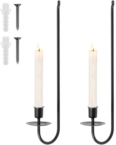 2 Piezas Candelabro Hierro Mental Pared, Soporte Candelabros Velas Vintage 42 x12. 7 x 9 cm, Candelabros para Bodas Navidad Halloween, Candelabro para Comedor, Sala, Dormitorio Decoración (Negros)