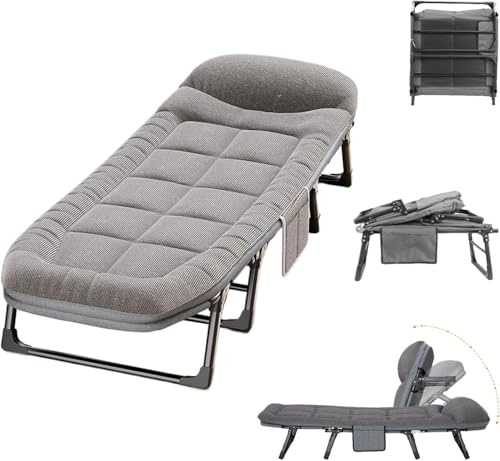 Bärbar hopfällbar säng med madrass - förtjockad metallram för camping, kontor eller utomhusbruk, hållbart manchestertyg, platsbesparande design