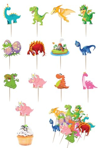 RAVNIX Set di 24 Pezzi Decorazioni Torta Compleanno Dinosauro – Topper per Feste a Tema Bambini & Cupcake