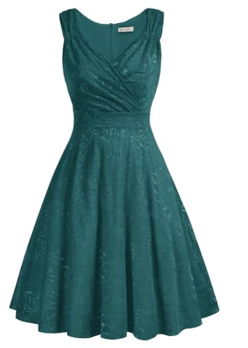 GRACE KARIN Elegant bröllop brudtärna klänning för kvinnor UK ärmlös A-linje spets cocktailklänning vintage, Blå grön, XL