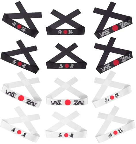 WOONEKY 12 Bandeaux Japonerie Samouraï en Tissu Élastique, Taille Unique, pour Karaté Sports, Cosplay Cuisine, Adaptés aux Adultes et Garçon et Filles