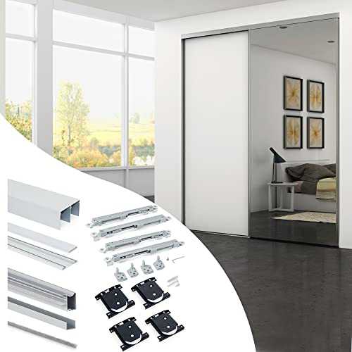 EMUCA - Sistema corredero para Armario 2 Puertas Rodadura Inferior, Espesor 18 mm, Cierre Suave, tableros no incluidos, perfiles Aluminio, Anodizado Mate