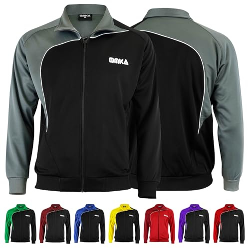 OMKA Herren Leichtgewicht Sportjacke, Feuchtigkeitsableitend, Fleece-Innenfutter für Fußball, Training und Sportaktivitäten (DE/NL/SE/PL, Alphanumerisch, XXL, Regular, Regular, Grau/Schwarz)