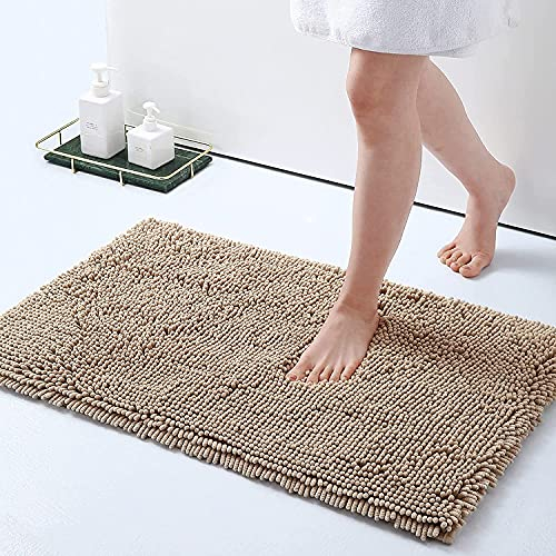 Homaxy rutschfeste Badematte Chenille Badezimmerteppich Mikrofaser Badteppich Saugfähige Hochflor Badvorleger - 40 x 60 cm, Beige