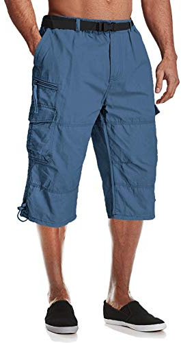 MAGCOMSEN Mens Summer Shorts Elasticated Waist Casual Short Pants Cotton Outdoor 3/4 Shorts Men Work Shorts with Multi Pockets Light Blue