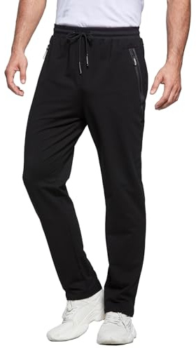 ZOXOZ Joggingbyxor för Män i Bomull Träningsbyxor Sportbyxor Fitness med Elastisk Midja och Dragkedjefickor för träning och fritid Svart XXL