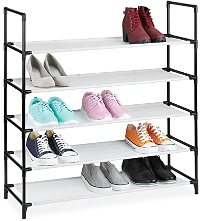 Relaxdays XL Schuhregal Stecksystem, 5 Ebenen, für 20 Paar Schuhe, Stoff Schuhstände,r HxBxT: 90,5 x 87,5 x 30 cm, weiß