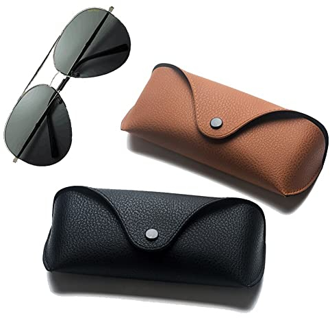 Tragbares Leder Brillenetui, PU Sonnenbrillen Etui, Klassische Schutzhülle für Sonnenbrillen PU Leder, Brillenetuis Leder, Geeignet für Sonnenbrillen, Lesebrillen, Schwimmbrillen usw, Unisex 2 Stück