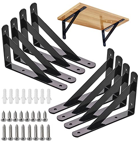 Lot de 8 supports d'étagère, pour charges lourdes, 90 °, en acier massif, pour montage mural (150 x 95 mm, 8 pièces)