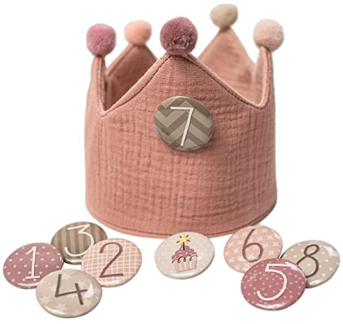 Papierdrachen Corona di compleanno in mussola con numeri Per il compleanno dei bambini Cappello decorativo da 1 a 8 Per ragazzi e ragazze
