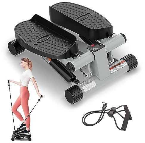 Niceday Mini Stepper de Fitness pour la Maison | Appareil Cardio Silencieux avec Bandes de Résistance & Écran LCD | Entraînement Complet Jambes, Fessiers et Bras – Charge Max 100 kg