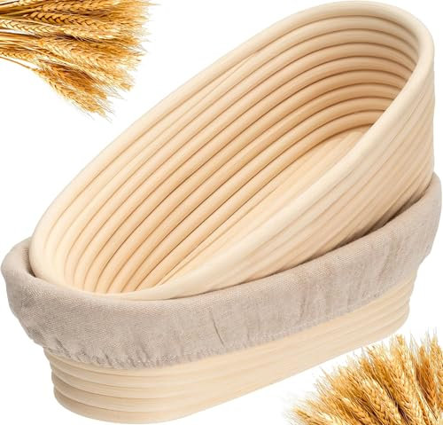 Banneton Bread Proofing Basket 2 pack 10 inch Oval Basket with Liner, Bread Proofing Basket Perfect for Professional & Home Sourdough Bread Baking, Artisan Sourdough Bread (Set of 2 pack 10 Oval)