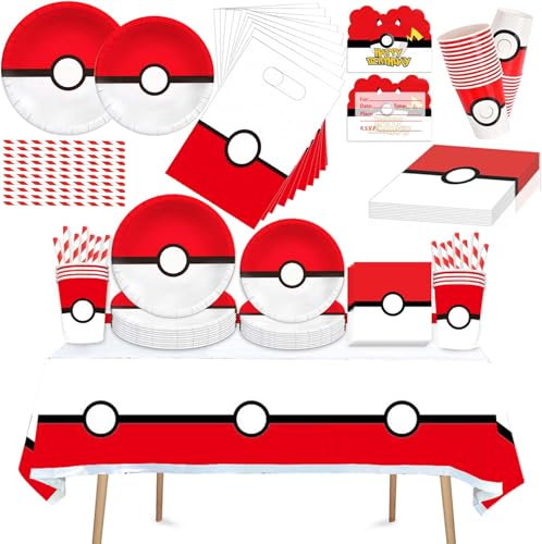81 Stück Partygeschirr Set,Partygeschirr GeburtstagKindergeburtstag Deko,Kindergeburtstag Geschirr Set,Mit Teller Becher Servietten Tischdecke Strohhalme,Party Geschirr für 10 Gäste
