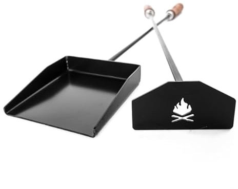 Juego de Utensilios con Pala y Atizador de Carbón Mango de Madera Barbacoa Asado Chimenea