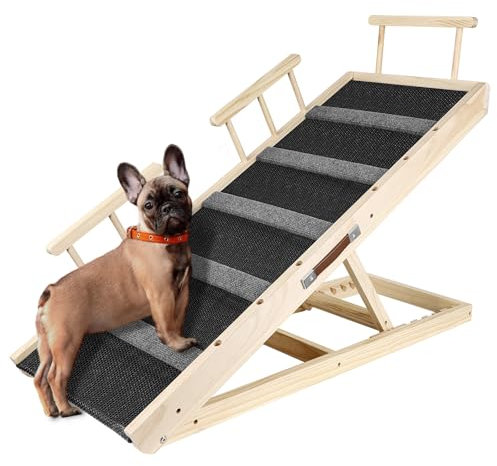Umtiti Vielseitige Holzklappbare tragbare Haustierrampe, geeignet für Katzen und Hunde in Allen Größen, 110 cm Lange Rampe mit Verstellbarer Höhe von 12 bis 23,4.Dog Ramps-110ZT,DE