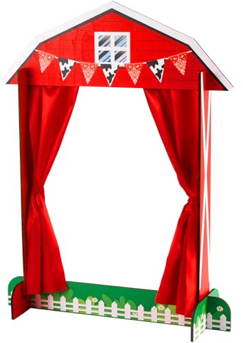 Yuntau Teatro de marionetas de mesa de madera con cortinas, escenario de espectáculo de marionetas, teatro de juego imaginativo, inspira imaginación y creatividad, 17.7 x 5.9 x 22.1 pulgadas (granja)