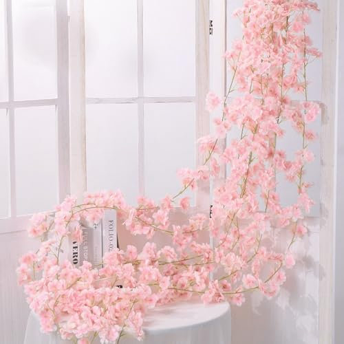 Lot de 3 guirlandes de cerisier artificielles rose - 180 cm - Décoration mariage, fête, maison, jardin (style 1)